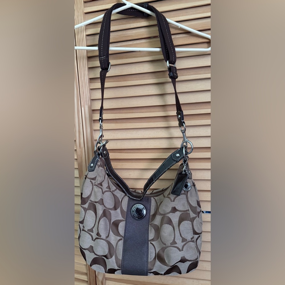 Coach Signature Brown and Tan Shoulder Bag
